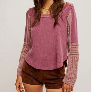 Free People Swinging Cable Cuff Thermal Top Vineyard Grape NWT Sz M We The Free
